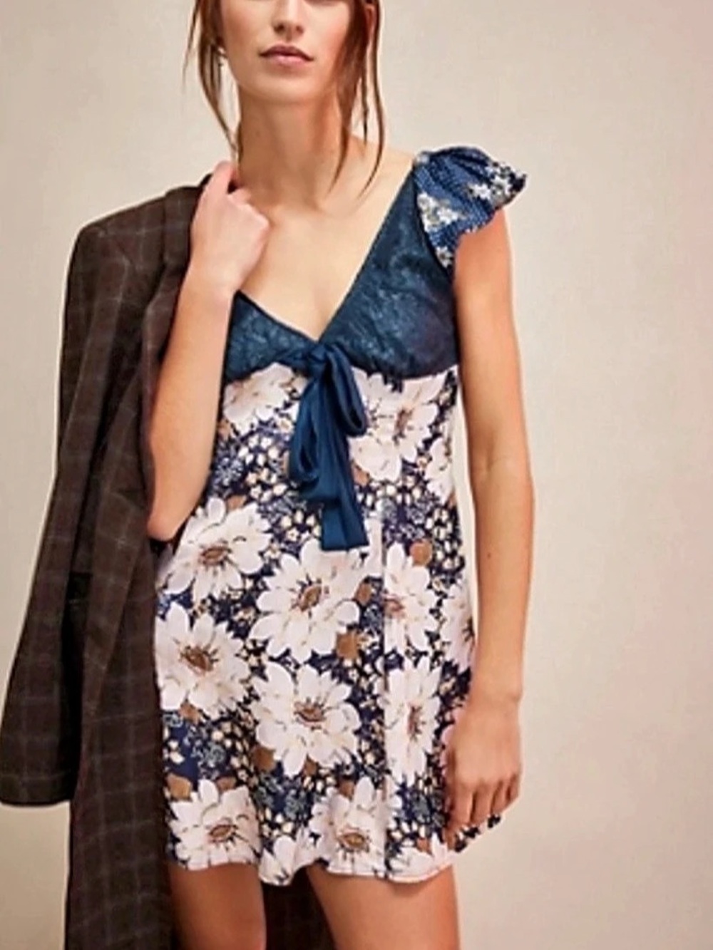 Free People Aurora Mini Dress in Blue & Pink NWOT size small